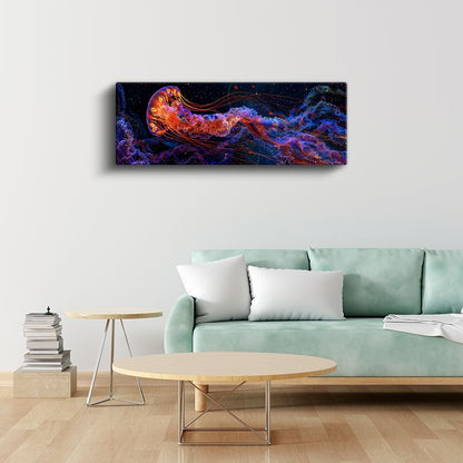 Derin Deniz Denizanası - Kozmik Renklerde Parlayan Denizanası Kanvas Tablo
