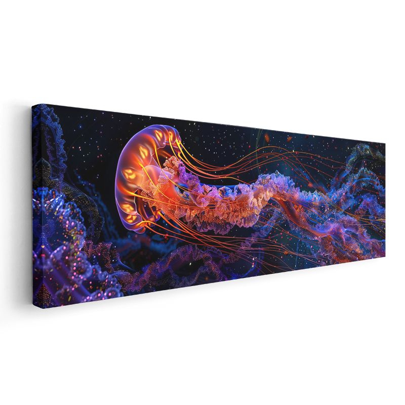 Derin Deniz Denizanası - Kozmik Renklerde Parlayan Denizanası Kanvas Tablo