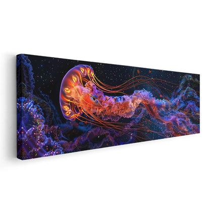 Derin Deniz Denizanası - Kozmik Renklerde Parlayan Denizanası Kanvas Tablo