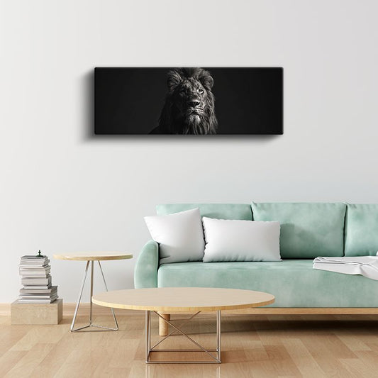 Karanlığın Kralı - Dramatik Siyah Beyaz Aslan Portresi Kanvas Tablo