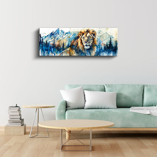 Dağların Aslanı - Suluboya Efektli Aslan Portresi Kanvas Tablo