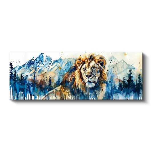 Dağların Aslanı - Suluboya Efektli Aslan Portresi Kanvas Tablo