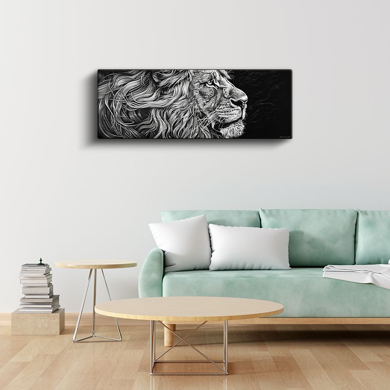 Asil Profil - Detaylı Çizim Aslan Portresi Kanvas Tablo