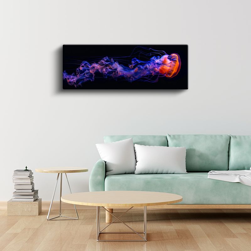 Neon Denizanası - Mor ve Turuncu Tonlarında Deniz Canlısı Kanvas Tablo
