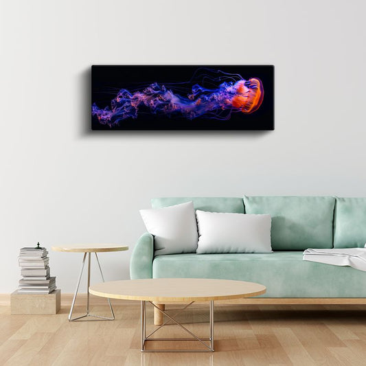 Neon Denizanası - Mor ve Turuncu Tonlarında Deniz Canlısı Kanvas Tablo