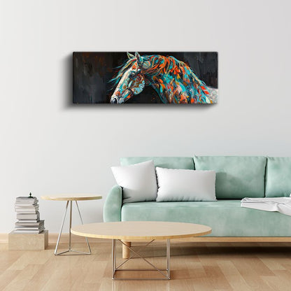 Renkli Ruhlar - Turkuaz ve Turuncu Tonlarında Sanatsal At Kanvas Tablo