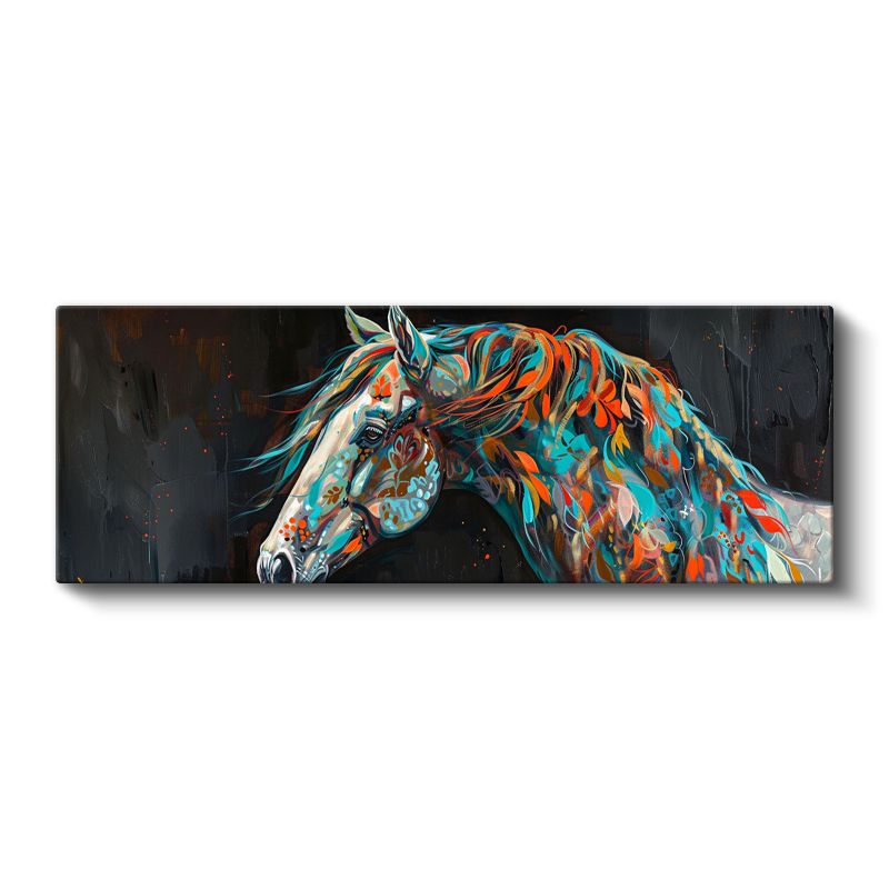 Renkli Ruhlar - Turkuaz ve Turuncu Tonlarında Sanatsal At Kanvas Tablo