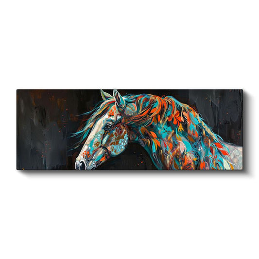 Renkli Ruhlar - Turkuaz ve Turuncu Tonlarında Sanatsal At Kanvas Tablo