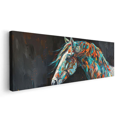 Renkli Ruhlar - Turkuaz ve Turuncu Tonlarında Sanatsal At Kanvas Tablo