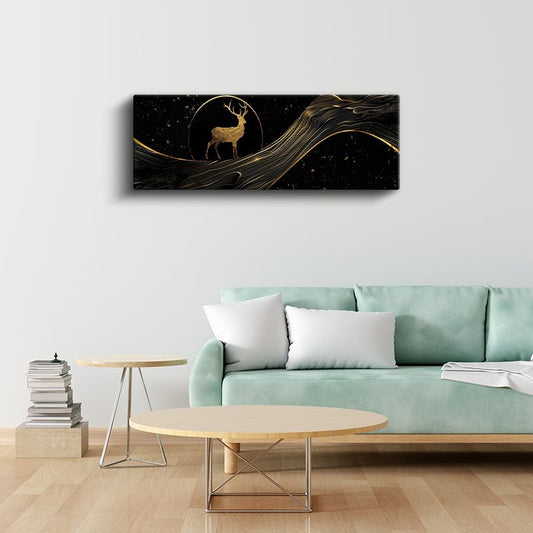 Altın Çember - Daire İçinde Zarif Geyik Silueti Kanvas Tablo