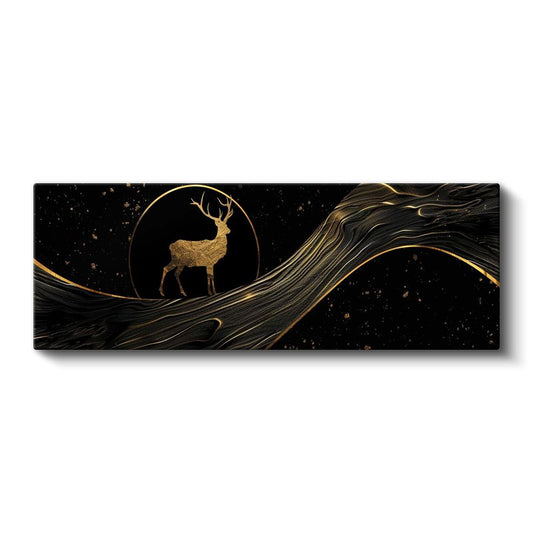 Altın Çember - Daire İçinde Zarif Geyik Silueti Kanvas Tablo