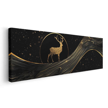 Altın Çember - Daire İçinde Zarif Geyik Silueti Kanvas Tablo