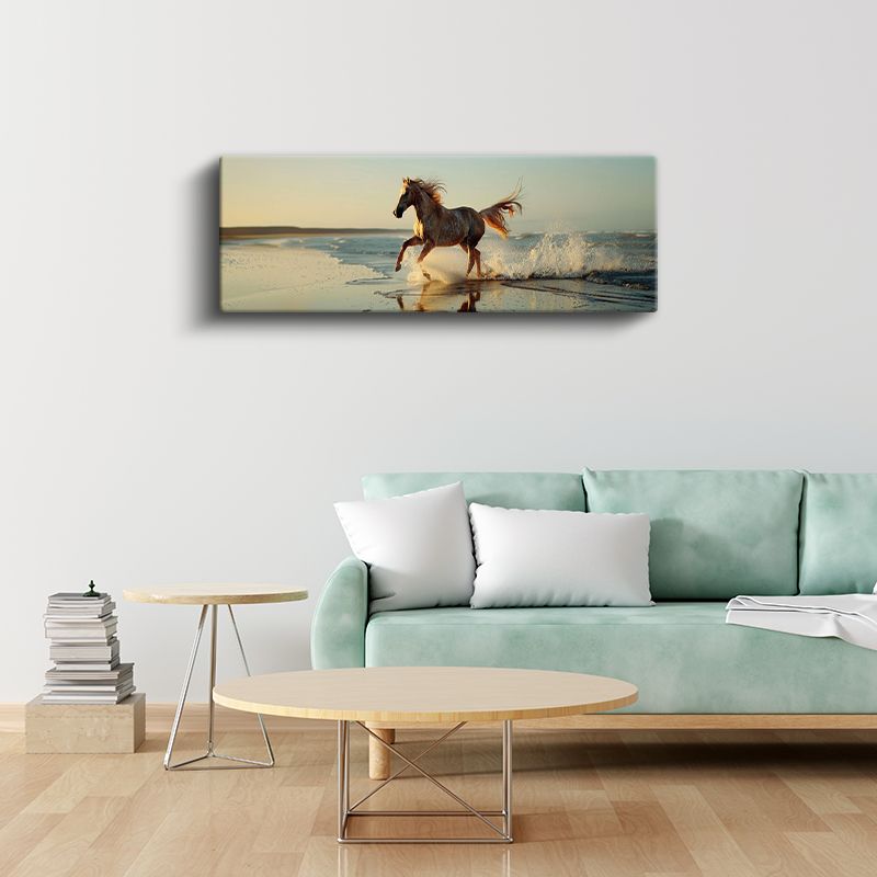 Sahil Koşusu - Gün Batımında Özgür At Kanvas Tablo