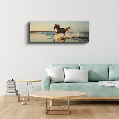 Sahil Koşusu - Gün Batımında Özgür At Kanvas Tablo