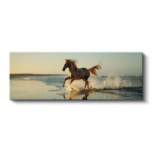 Sahil Koşusu - Gün Batımında Özgür At Kanvas Tablo
