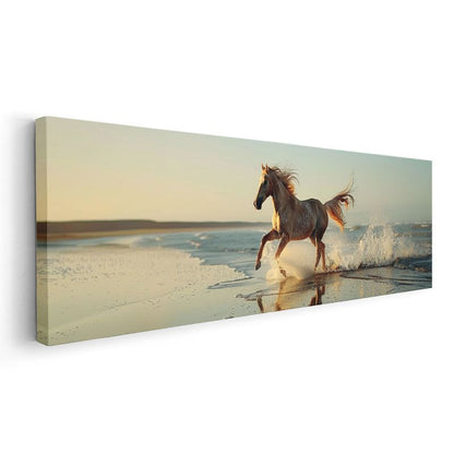 Sahil Koşusu - Gün Batımında Özgür At Kanvas Tablo