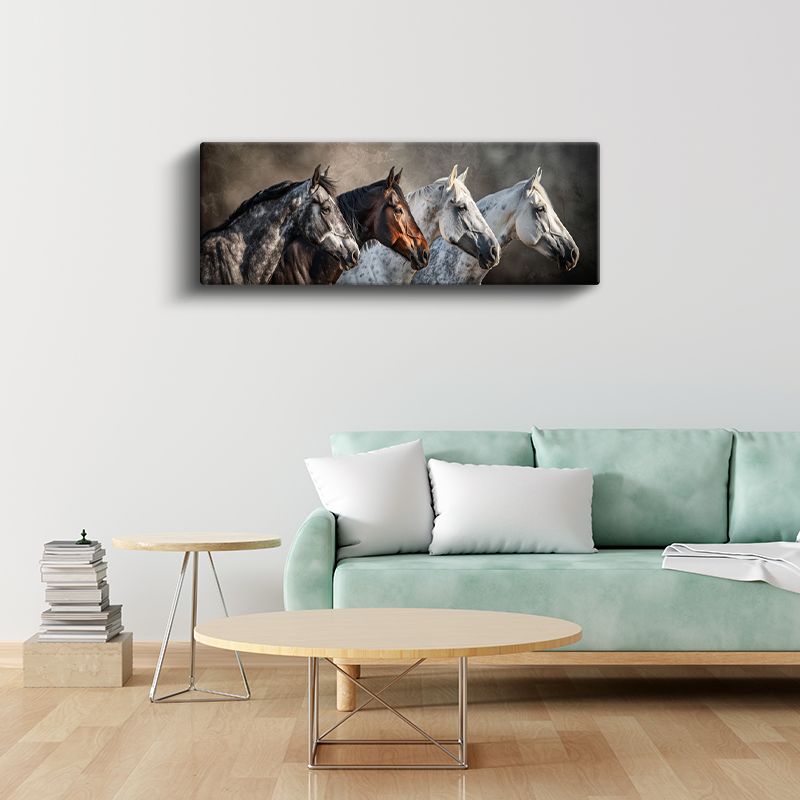Dörtlü Portre - Farklı Renklerde Asil Atlar Kanvas Tablo