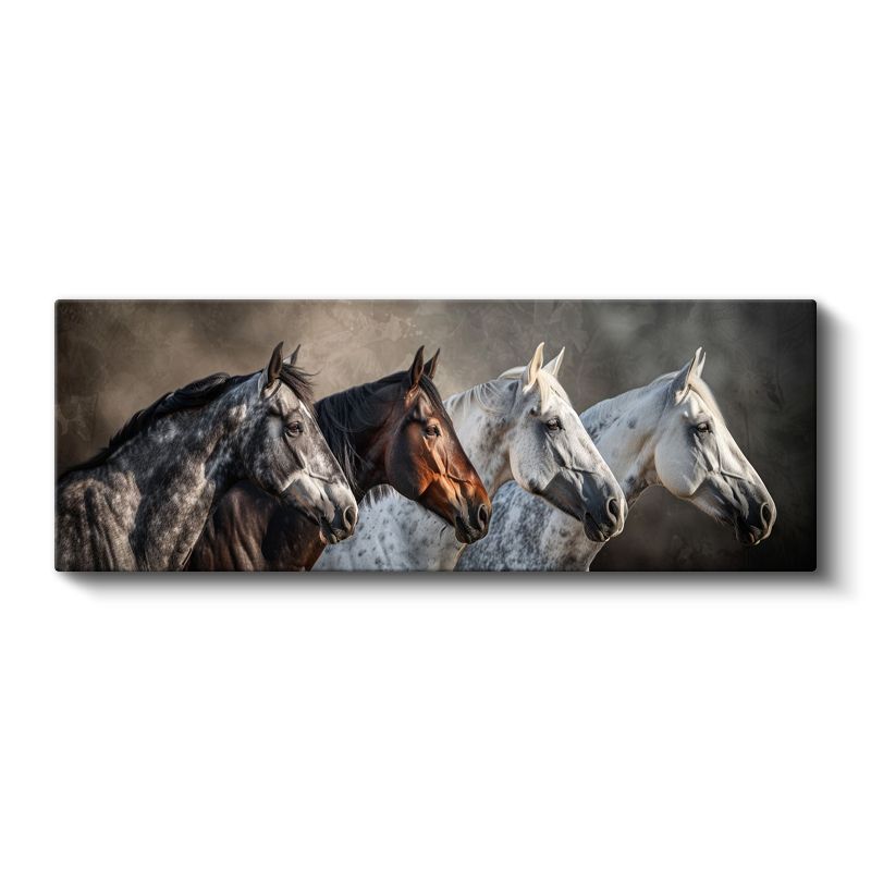 Dörtlü Portre - Farklı Renklerde Asil Atlar Kanvas Tablo