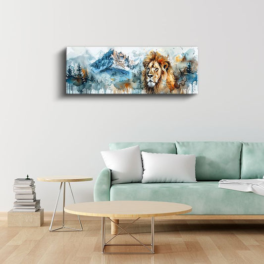 Dağların Hakimi - Suluboya Efektli Aslan Portresi Kanvas Tablo