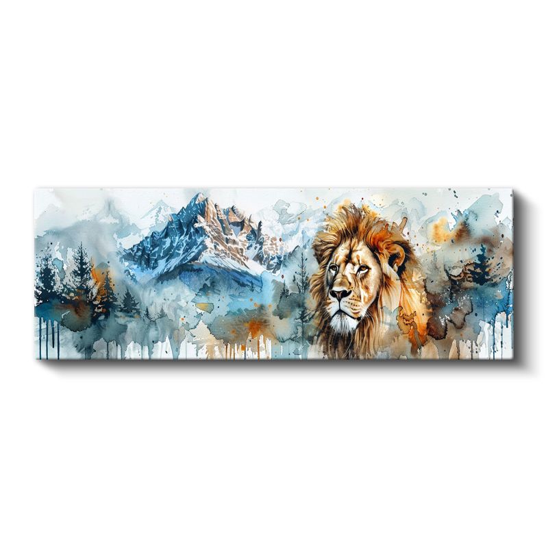 Dağların Hakimi - Suluboya Efektli Aslan Portresi Kanvas Tablo