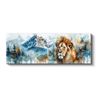 Dağların Hakimi - Suluboya Efektli Aslan Portresi Kanvas Tablo