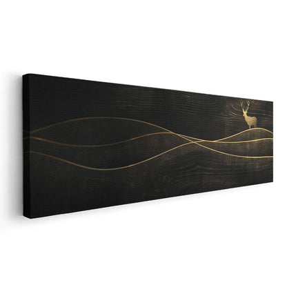 Altın Geyik - Siyah Zeminde Zarif Siluet Kanvas Tablo