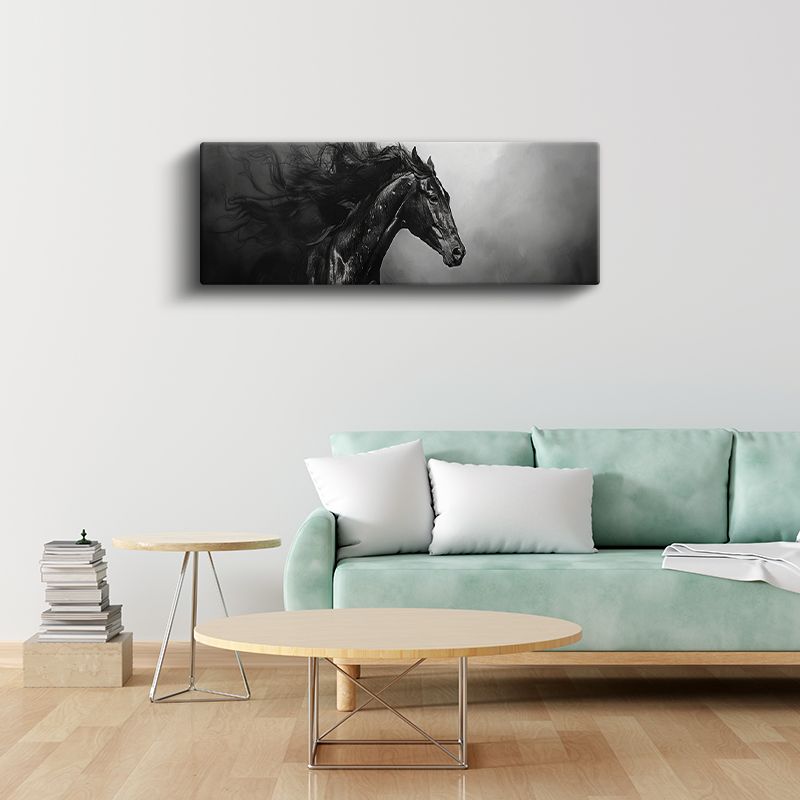 Karanlık Ruh - Siyah Beyaz At Profili Kanvas Tablo