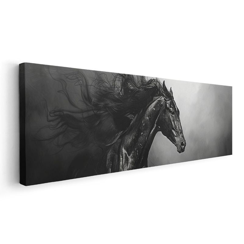 Karanlık Ruh - Siyah Beyaz At Profili Kanvas Tablo