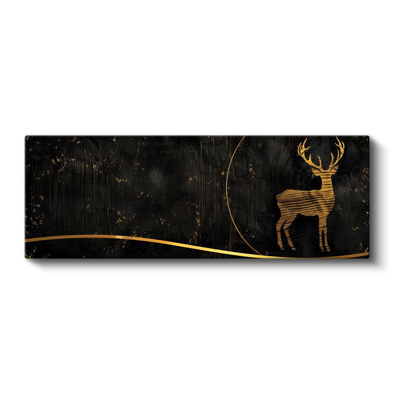 Ahşap Geyik - Siyah Zeminde Altın Detaylı Geyik Kanvas Tablo