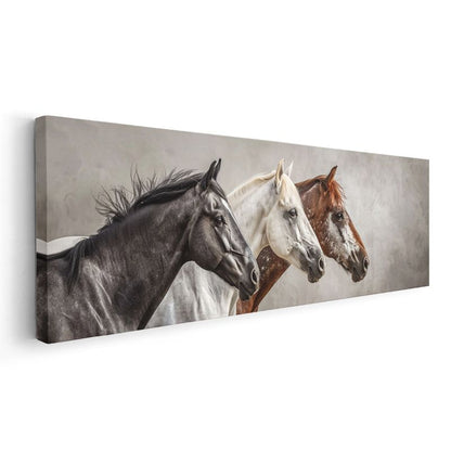Üç Soylu - Yan Yana Duran Farklı Atlar Kanvas Tablo