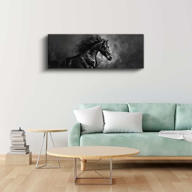 Karanlık Rüzgar - Yelesi Dalgalanan Siyah At Kanvas Tablo