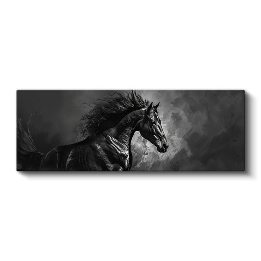 Karanlık Rüzgar - Yelesi Dalgalanan Siyah At Kanvas Tablo