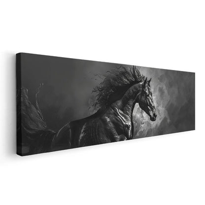 Karanlık Rüzgar - Yelesi Dalgalanan Siyah At Kanvas Tablo