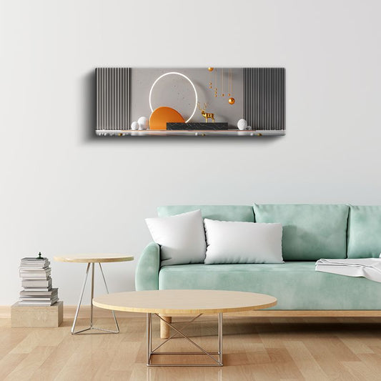 Modern Geyik - Işıklı Çember İçinde Altın Heykel Kanvas Tablo