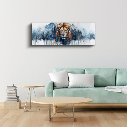 Dağların Aslanı - Suluboya Efektli Aslan Portresi Kanvas Tablo