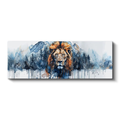 Dağların Aslanı - Suluboya Efektli Aslan Portresi Kanvas Tablo