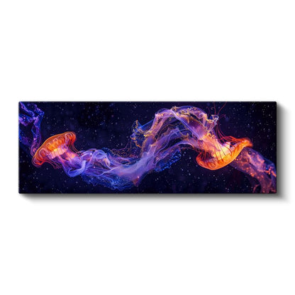 Kozmik Denizanası - Mor ve Turuncu Işıltılı Deniz Canlısı Kanvas Tablo