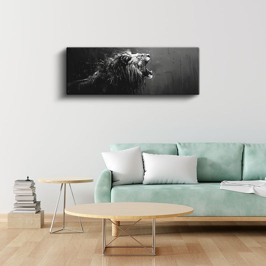 Kükreme - Dramatik Siyah Beyaz Aslan Portresi Kanvas Tablo