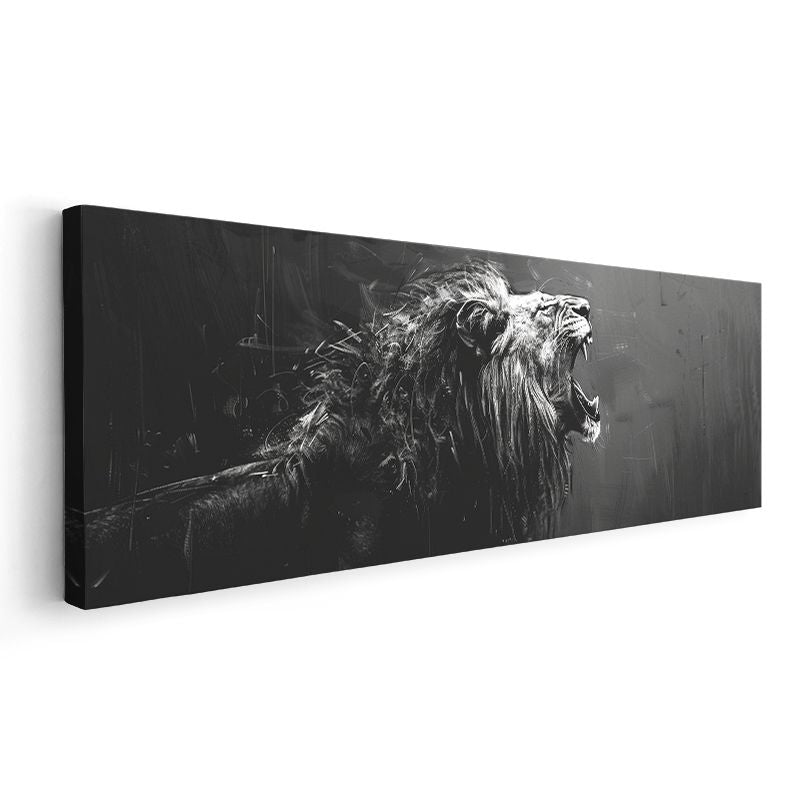 Kükreme - Dramatik Siyah Beyaz Aslan Portresi Kanvas Tablo
