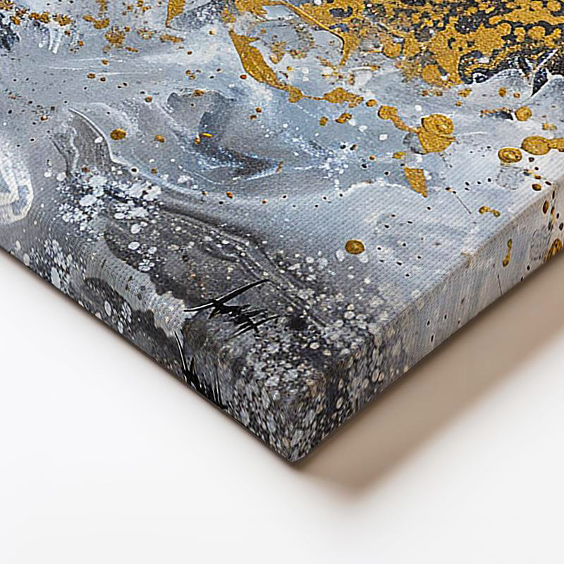 Yatay Kanvas Tablo Gri Akışkan Fon Altın Detaylı At Tablosu Ev Ofis Duvar Dekoru