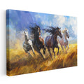 Yatay Kanvas Tablo Sarı Tarlada Dörtnala At Sürüsü Tablosu Ev Ofis Duvar Dekoru