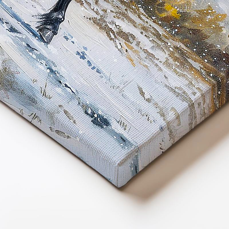 Yatay Kanvas Tablo Karlı Zemin Koşan Siyah At Tablosu Ev Ofis Duvar Dekoru