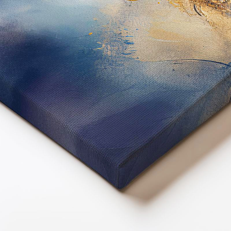 Yatay Kanvas Tablo Mavi Ve Altın Yaldız Boyalı At Tablosu Ev Ofis Duvar Dekoru