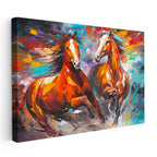 Yatay Kanvas Tablo Sanatsal Boyama Tekniği İkili At Tablosu Ev Ofis Duvar Dekoru