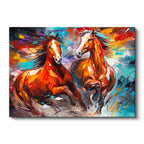 Yatay Kanvas Tablo Sanatsal Boyama Tekniği İkili At Tablosu Ev Ofis Duvar Dekoru