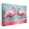 Yatay Kanvas Tablo Yağlı Boya Dokulu Sanatsal Flamingo Tablosu Ev Ofis Duvar Dekoru
