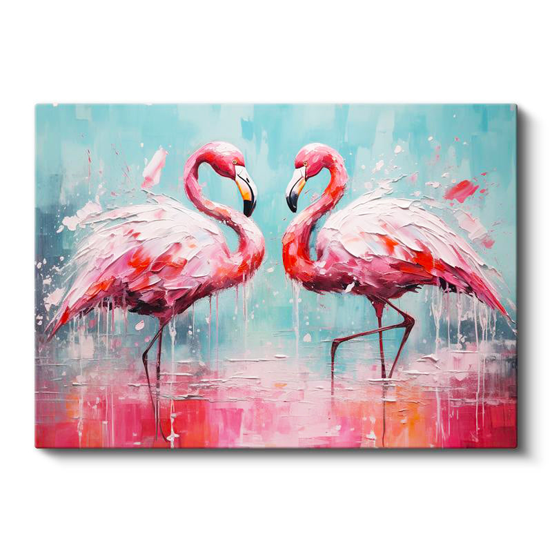 Yatay Kanvas Tablo Yağlı Boya Dokulu Sanatsal Flamingo Tablosu Ev Ofis Duvar Dekoru