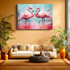 Yatay Kanvas Tablo Yağlı Boya Dokulu Sanatsal Flamingo Tablosu Ev Ofis Duvar Dekoru