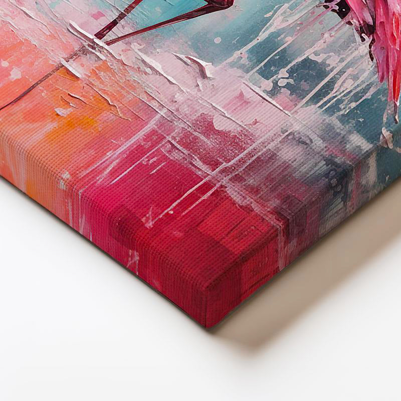 Yatay Kanvas Tablo Yağlı Boya Dokulu Sanatsal Flamingo Tablosu Ev Ofis Duvar Dekoru