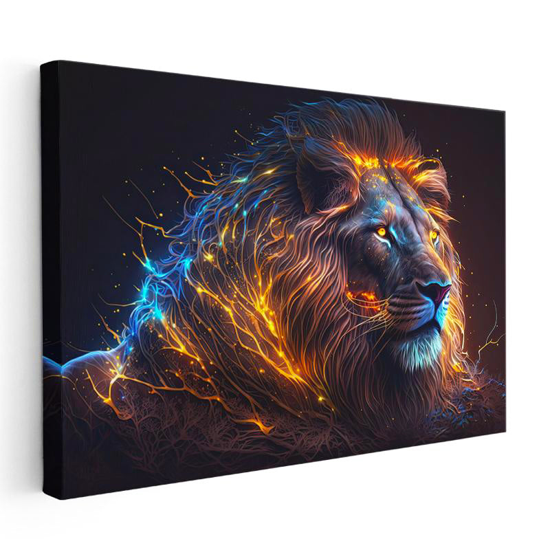 Yatay Kanvas Tablo Parlak Işıltılı Yele Detaylı Aslan Tablosu Ev Ofis Duvar Dekoru